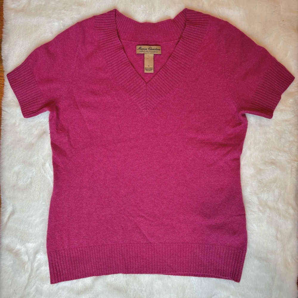 Marisa Christina 100% Cashmere Short Sleeve Sweater Top Pink Size Large